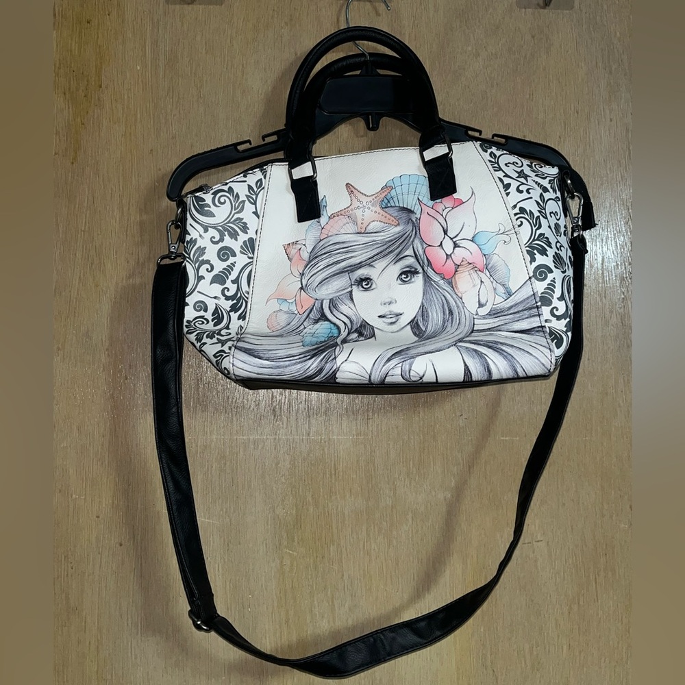 Loungefly Black and White faux Leather Bag with The Little Mermaid